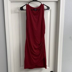 Tildon Wine Red Sleeveless Ruched Midi Dress